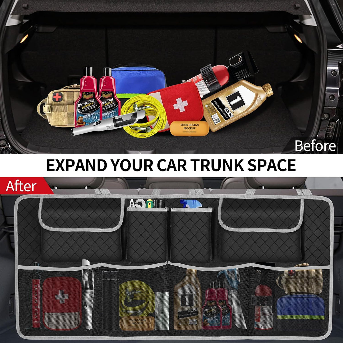Car Trunk Organizer and Storage, Large Capacity Backseat Hanging Storage Accessories, Backseat Car Organizer for SUV/MPV/Truck (Gray)