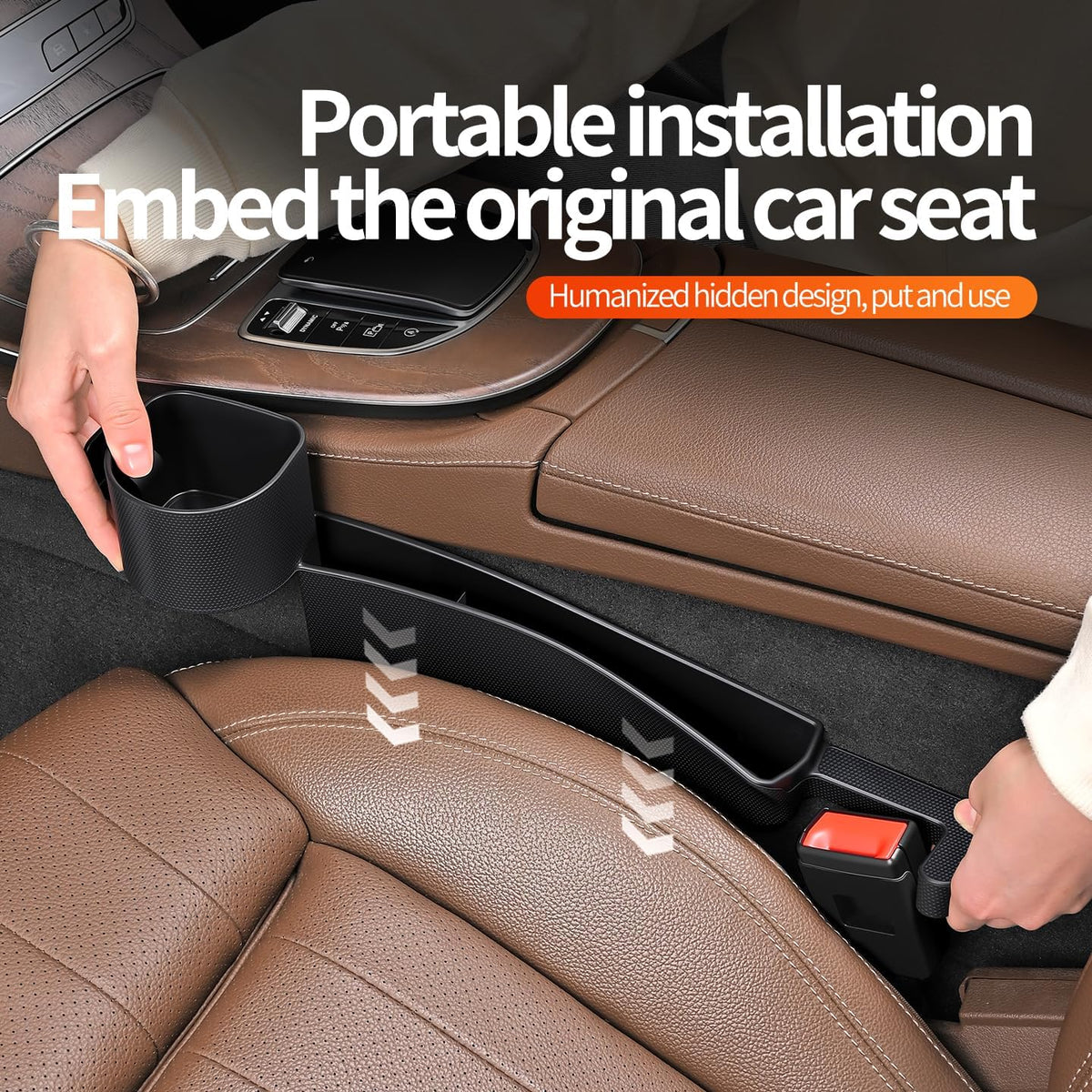 Car Seat Gap Filler Organizer, 2PCS Car Seat Gap Plug with Storage Slot, 3-in-1 Seat Gap Filler with Cup Holder & Hooks, Car Interior Organizer for Sedans SUVs Trucks, Black (2)
