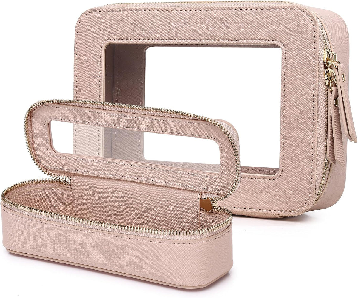 Pinkmik Travel Clear Makeup Bag, (Pink, M+SLIM)