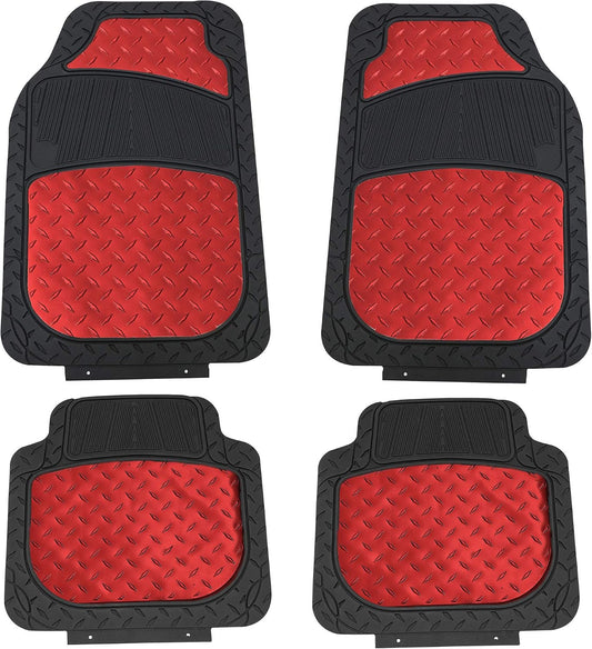 FH Group Automotive Floor Mats - Heavy-Duty Metallic Rubber Floor Mats for Cars, Universal Fit Full Set, Climaproof & Trimmable Floor Mats for Most Sedan, SUV, Truck, Red