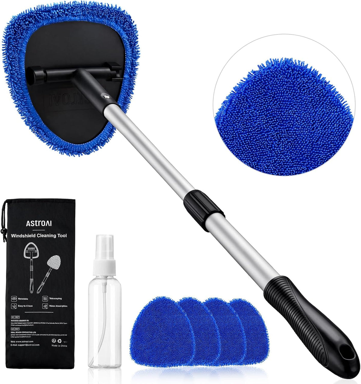 AstroAI 32" Ultra-Long Windshield Cleaner Tool & Car Interior Detailing Kit