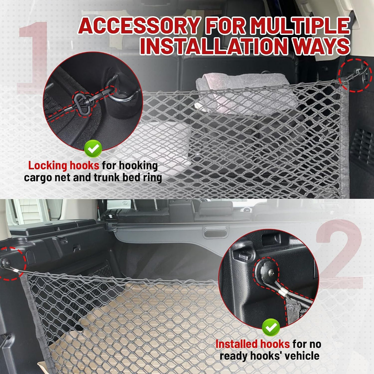 RED WOLF Envelope Style Cargo Net for 2006-2022 Ford Focus Escape Explorer Expedition Ranger Trunk Bed Grocery Net Elastic Mesh Organizer SUV Rear Tailgate Netting 43.3" x 15.7"