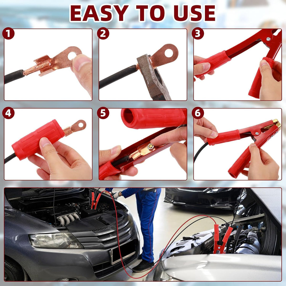 Kingdder 12 Pcs Battery Jumper Cable Clips Heavy Duty Car Battery Charger Clamps Pure Copper 500-1000a with Insulating Sheath Jumper Cable Ends for Cables All Kinds of Cars and Boats