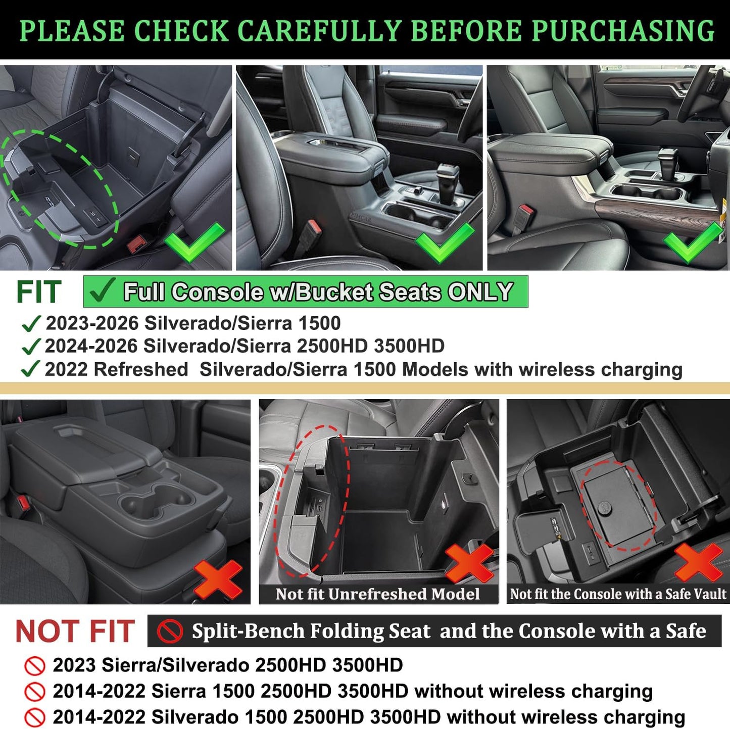 PIMCAR Center Console Organizer for 23-26 Chevy Silverado/GMC Sierra 1500, 2024-2026 Silverado/Sierra 2500HD 3500HD, 22-26 Silverado/Sierra 1500 Refreshed Models (Full Console w/Bucket Seats ONLY)