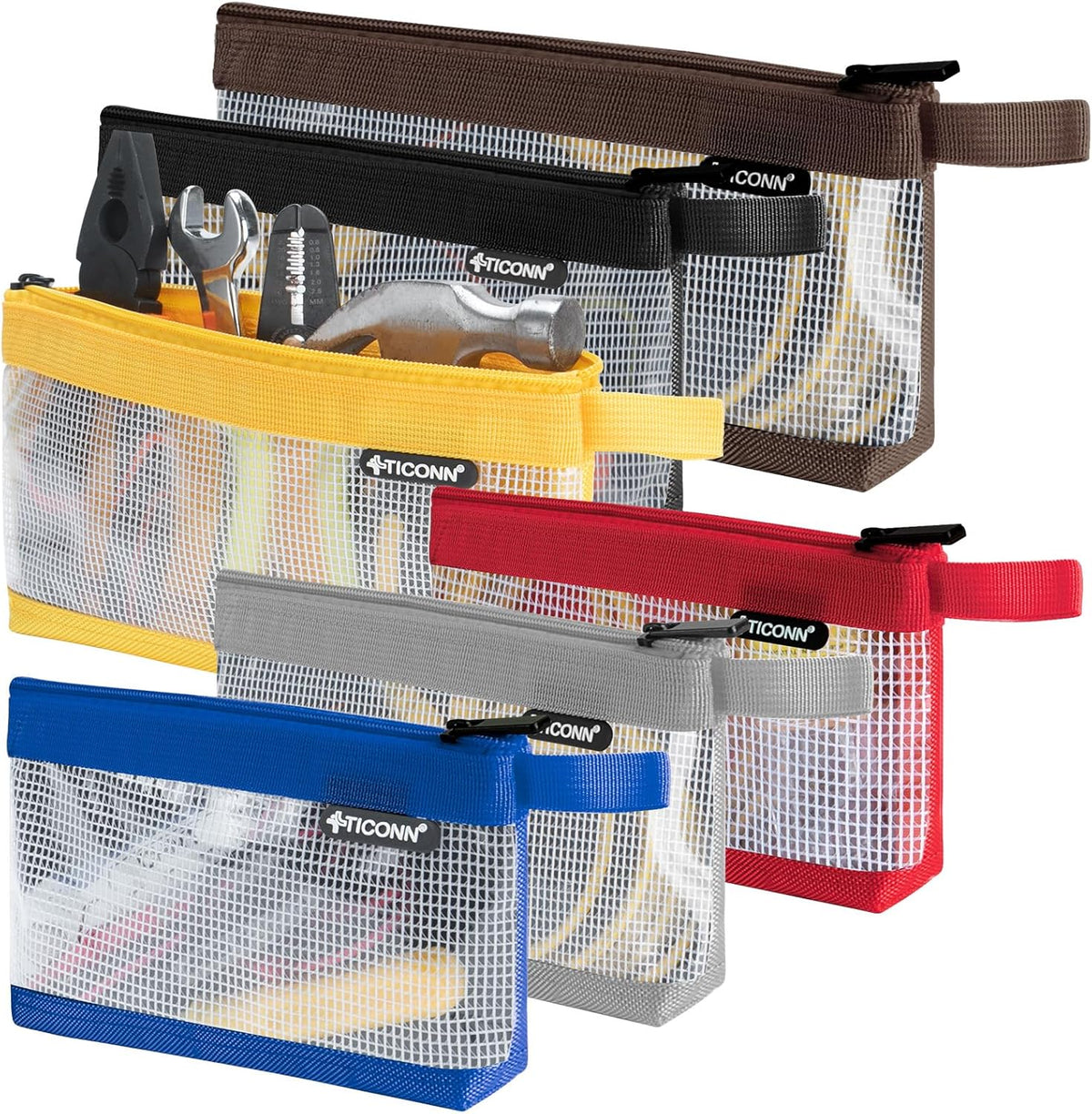 TICONN 6PK Tool Pouches with Zipper, Waterproof 1680D Oxford Small Tool Bag