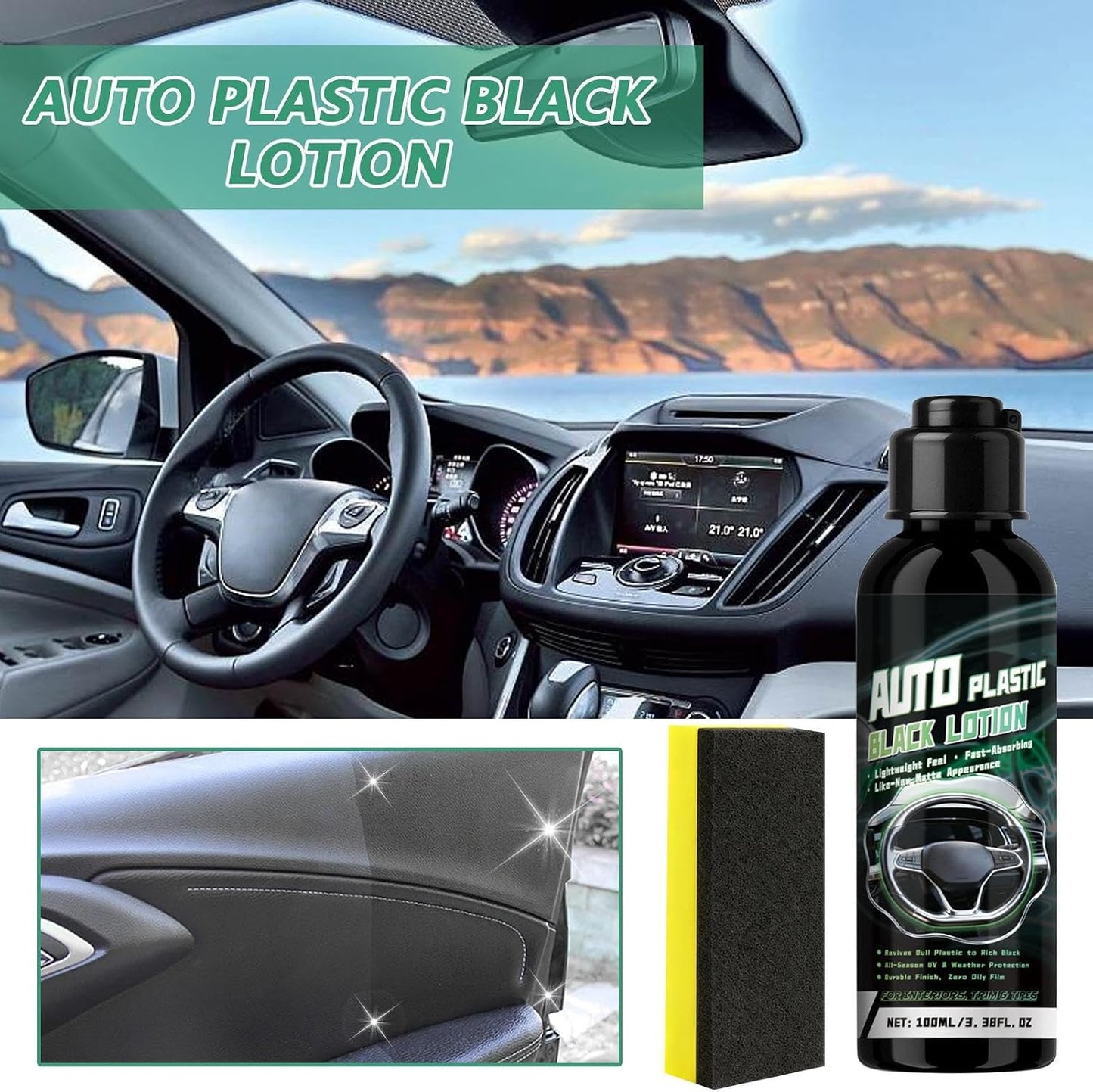 Car Leather Cleaner 100ml Long-Lasting All Purpose Agent with Sponge | Car Fabric Cleaner for Vehicle Truck Convertible Garage Home Underseat Roof Ceiling Dashboard Components