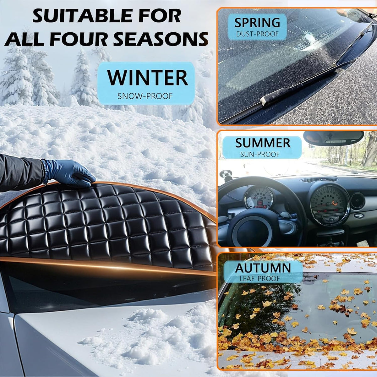 Windshield Cover for Ice and Snow for Dodge Dakota Ram Van Caravan Grand Caravan Rampage Hornet, Windshield Snow Cover with Side Window and Rearview Mirror Protection, Winter Frost Hail Guard