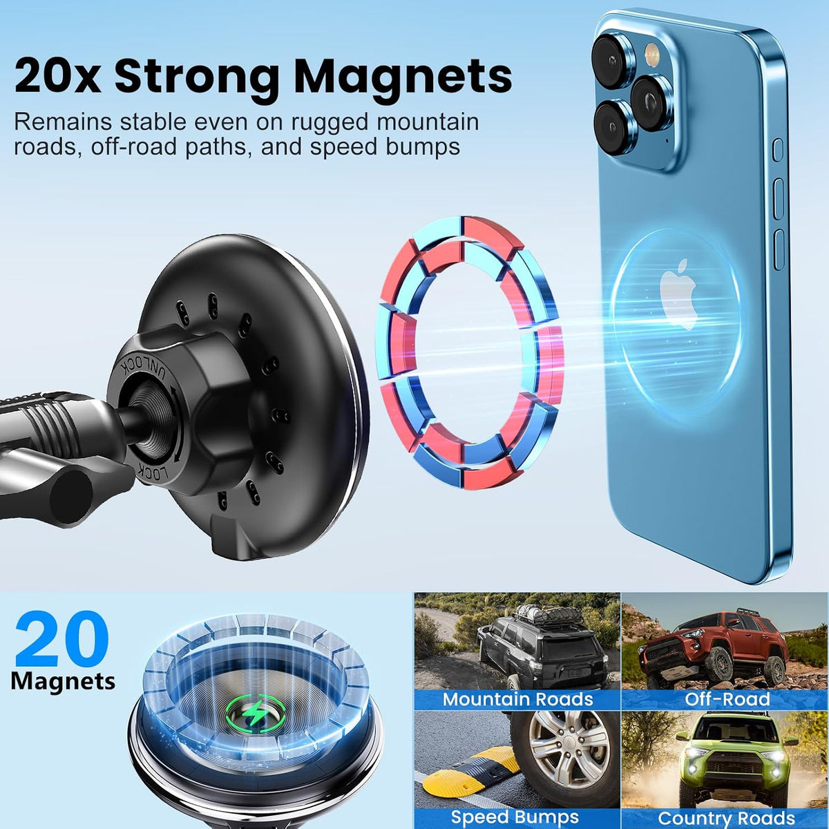 DIAMOOKY Wireless Charger Magnetic Phone Mount for Toyota 4Runner 2010-2024