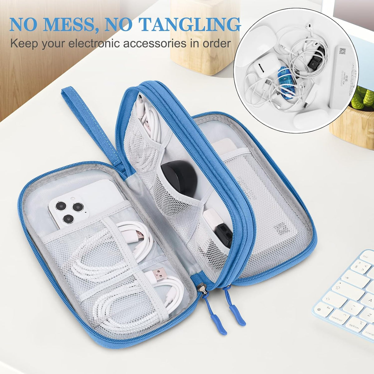 FYY Electronic Organizer, Travel Tech Pouch Bag, Medium, Cyan