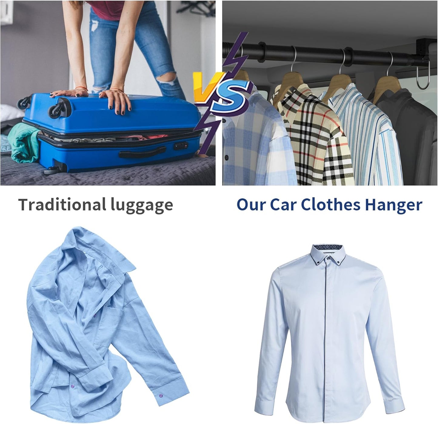 Heavy Duty Car Clothes Hanger Bar 30-64 Inches - Wrinkle Free Telescopic Clothes Rack for Vehicles, SUV, Truck