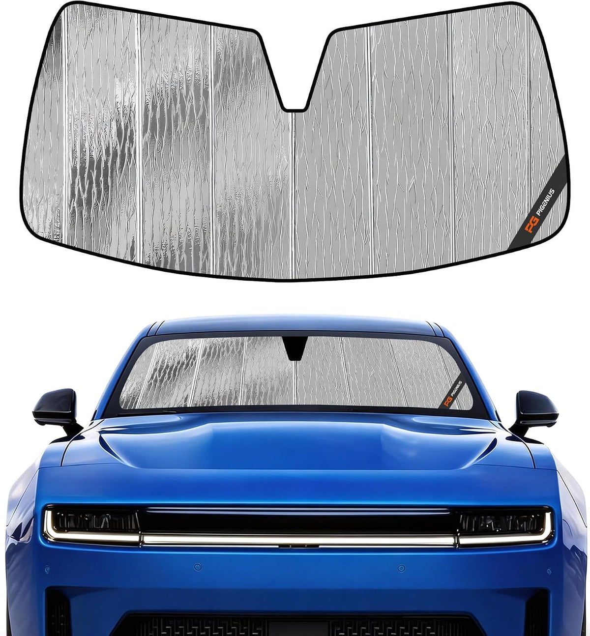 Pigenius Windshield Sun Shade for Dodge Charger 2011-2023 with Rearview Mirror Mounted Camera - Safeguard