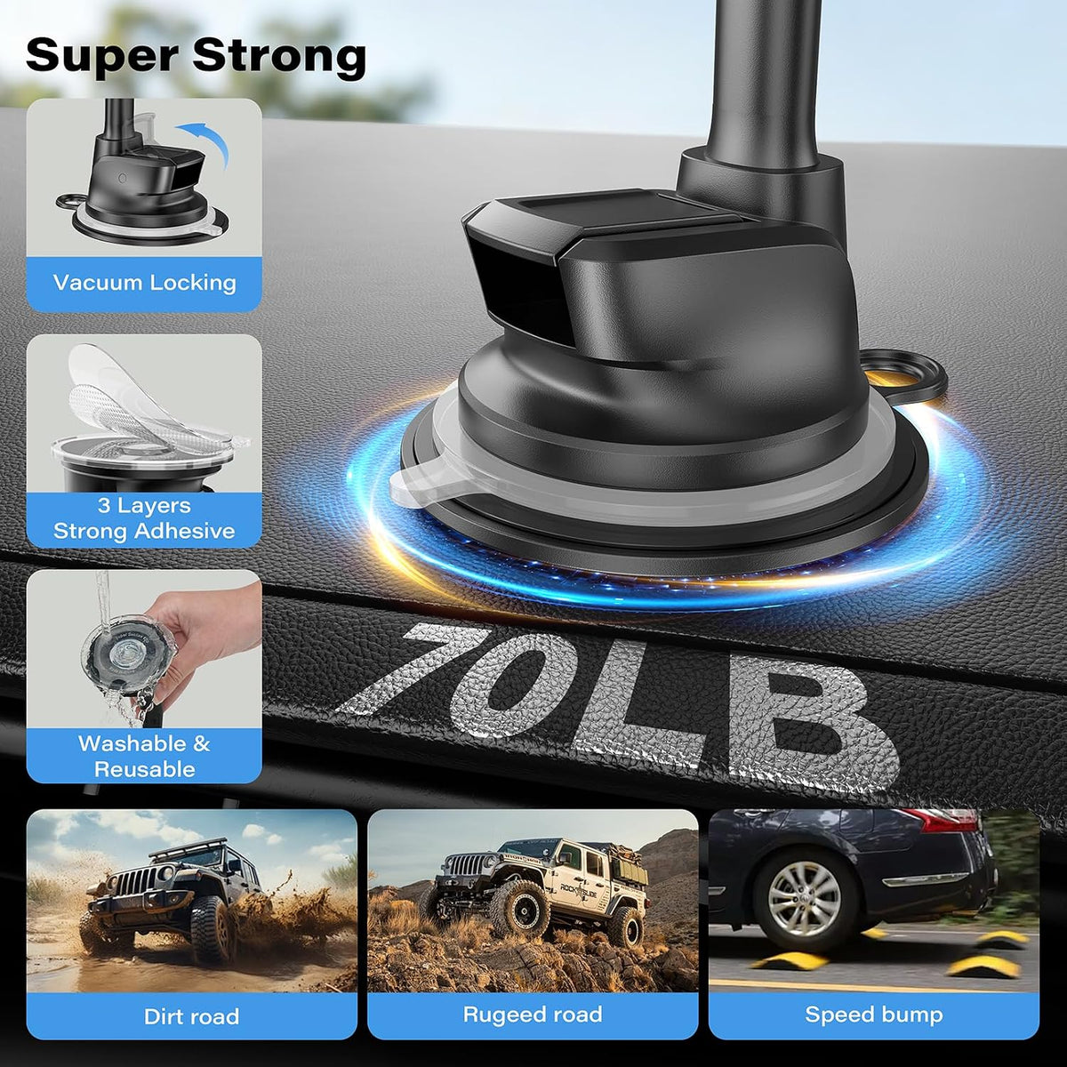 1Zero MagSafe Car Phone Mount with One-Button Suction Cup Lock