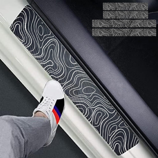 4pcs Topographic Topography Map Exploration Discover Carbon Fiber Car Door Front/Rear Sill Plate Protectors, Reflective Sticker Decorative Door Entry Guard Door Threshold Scratch Pad Film