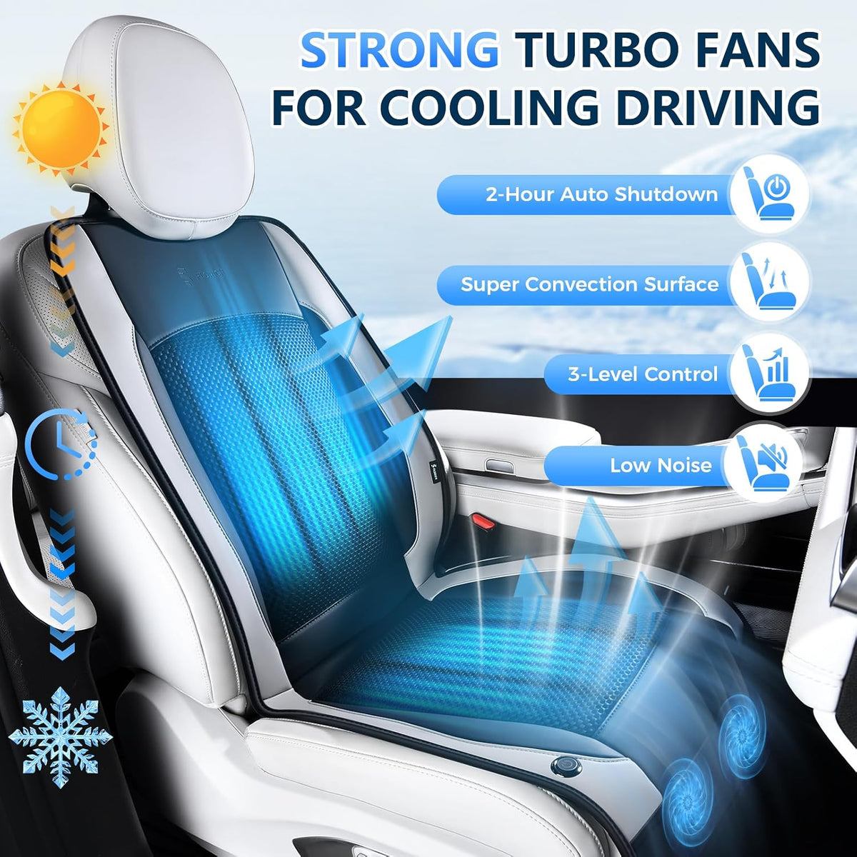 Upgraded Cooling Car Seat Cover Front Seat with Blowing&Suction, 12V-24V Ventilated Car Seat Cushion with 2 Turbo Fans, 3-Speed Adjustable Universal Fit Breathable Car Cushion for Summer Driving-Gray