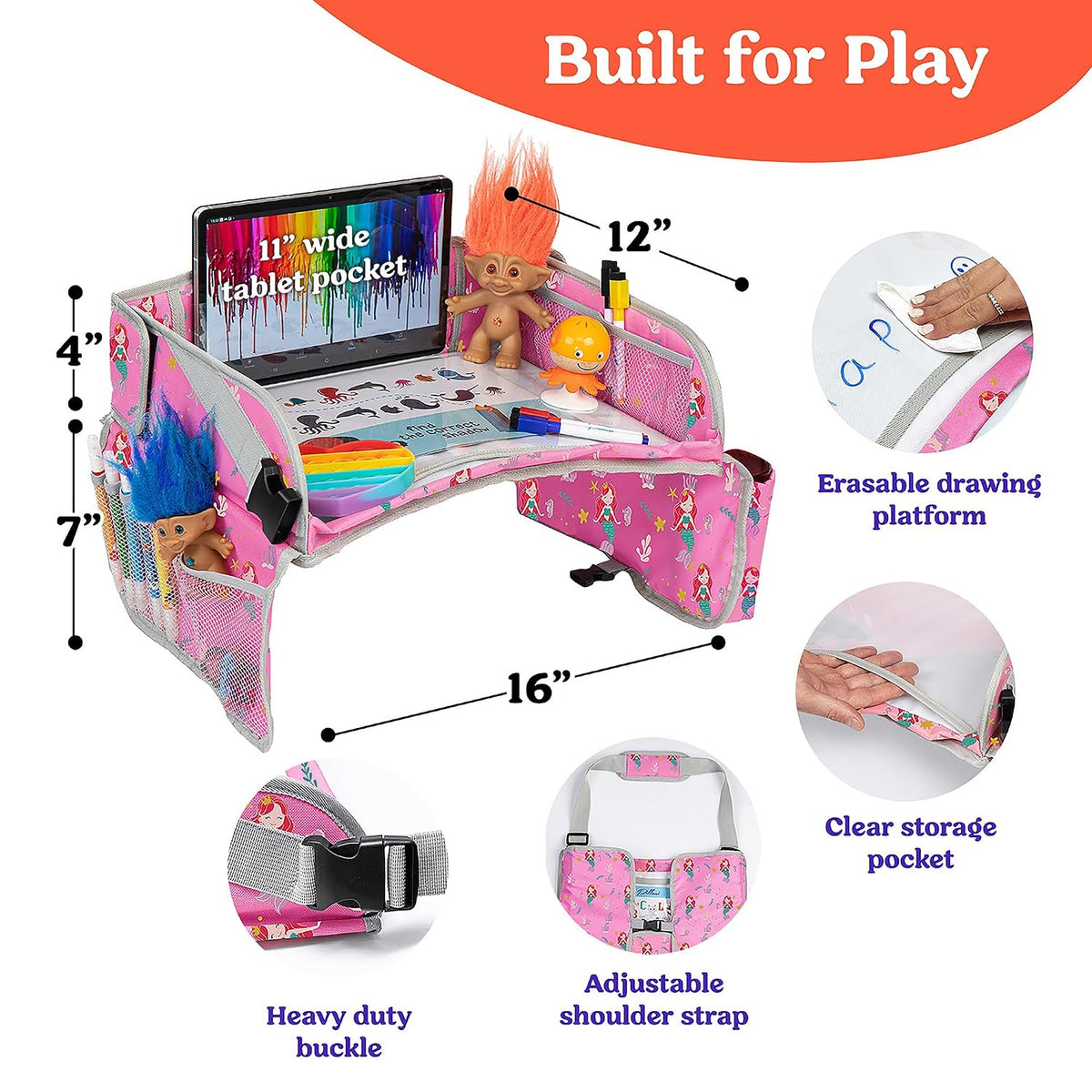 PILLANI Kids Travel Tray for Car - Toddler Car Activities, Car Seat Tray with Activity Sheets & Pens, Road Trip Essentials for Car & Airplane, Travel Lap Desk Accessories - Road Trip Activities Toys