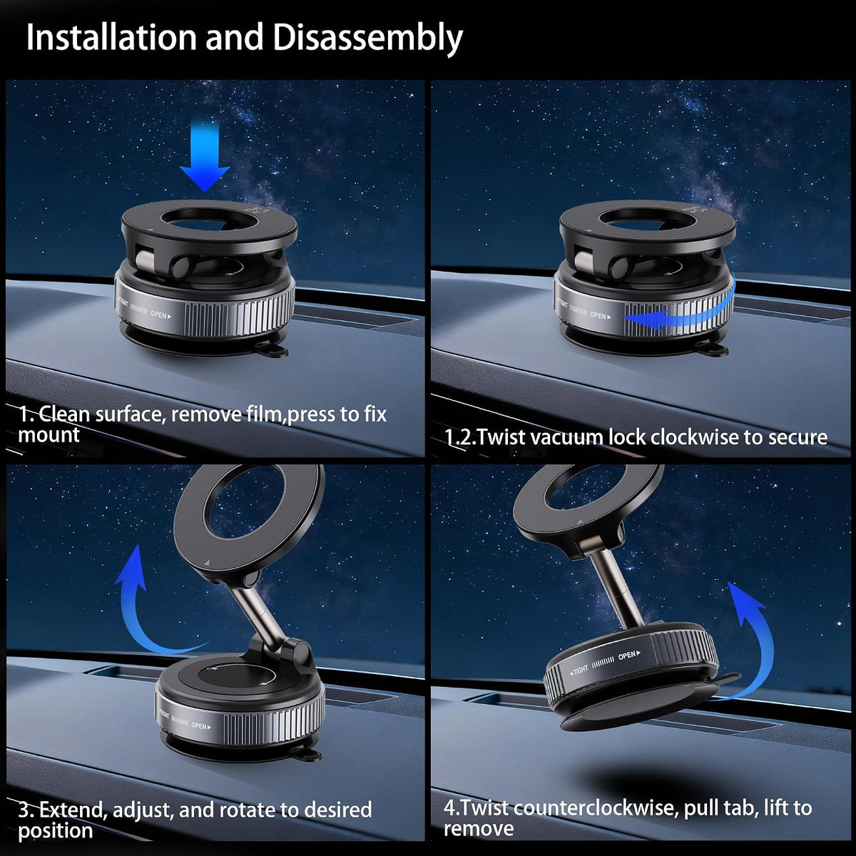 2026 Upgraded Vacuum Magnetic Car Phone Holder 360° Reinforced 96LBS Ultra Suction Cup Phone Mount for MagSafe Cell Phone Holders for Your Car/Gym/Mirror Mount for iPhone & Android