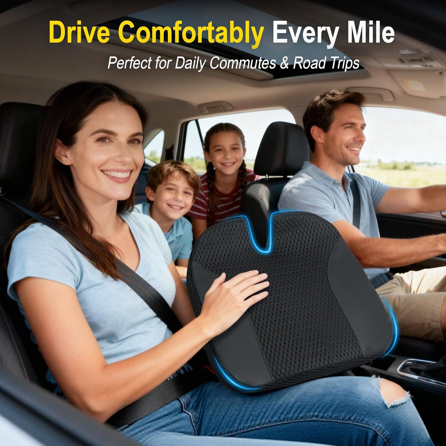 Lofty Aim Car Seat Cushion for Driving, Memory Foam Driver Seat Cushion | Car Seat Cushion for Long Driving Comfort, Driver Seat Pillow Adds Height and Support for Cars, Trucks, Office Chairs, Black