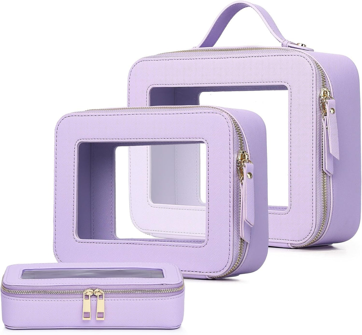Pinkmik Clear Makeup Bag, (Purple, L+M+SLIM)