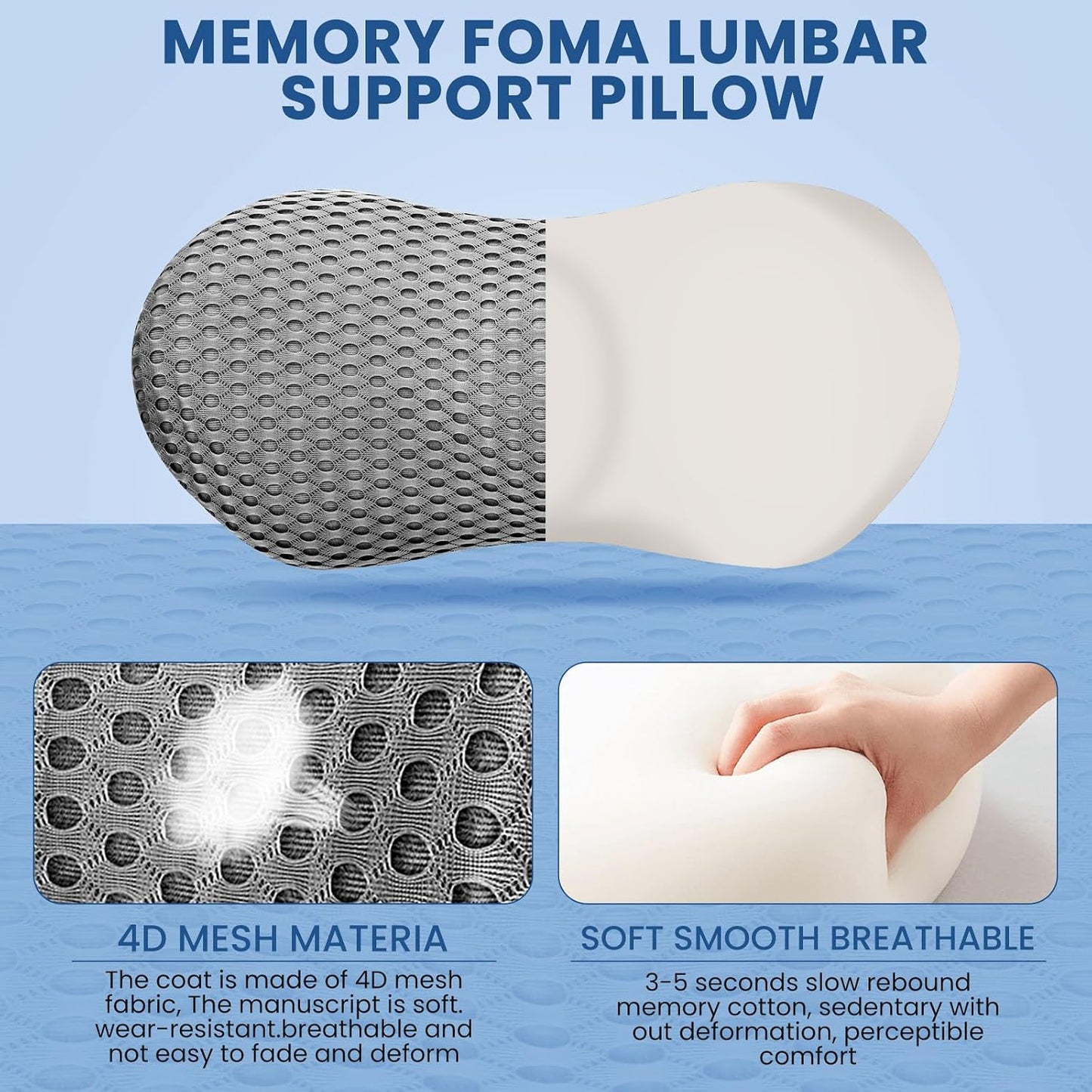 Ergonomic Pillow, Memory Foam Waist Pillow, Bed Pillow, Ergonomic Design That fits The Spine, reshape Your Comfortable Sitting Posture