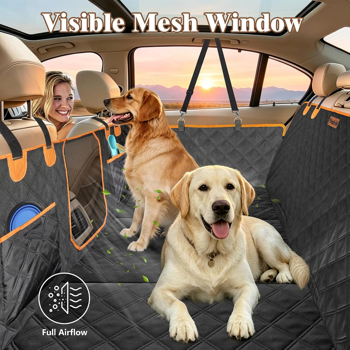 Dog Car Seat Cover for Back Seat – 900D Oxford Heavy Duty Hard Bottom Extender, Waterproof Dog Hammock with Mesh Window, Joint-Friendly Sponge Pad, Supports 600LBS – Fits Sedan/SUV