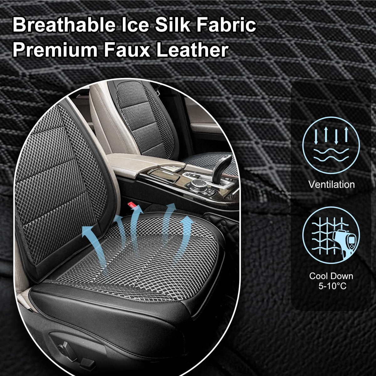2 Pack Black Ventilated Cooling Car Seat Covers for Summer