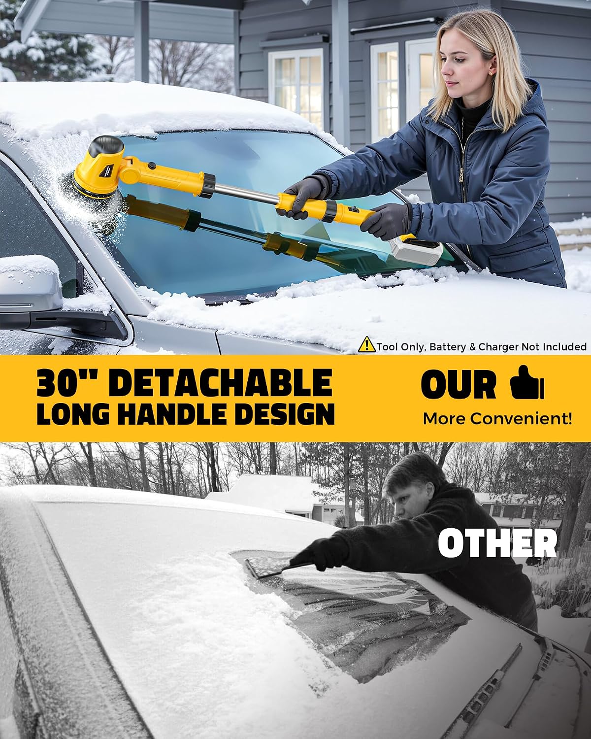 Ecarke Electric Ice Scraper Compatible with Dewalt 20V Battery, 2000RPM High-Speed 45° Head Adjust, 30'' Adjustable Handle Car Window Windshield Scraper for Ice & Snow, Tool Only Battery Not Included