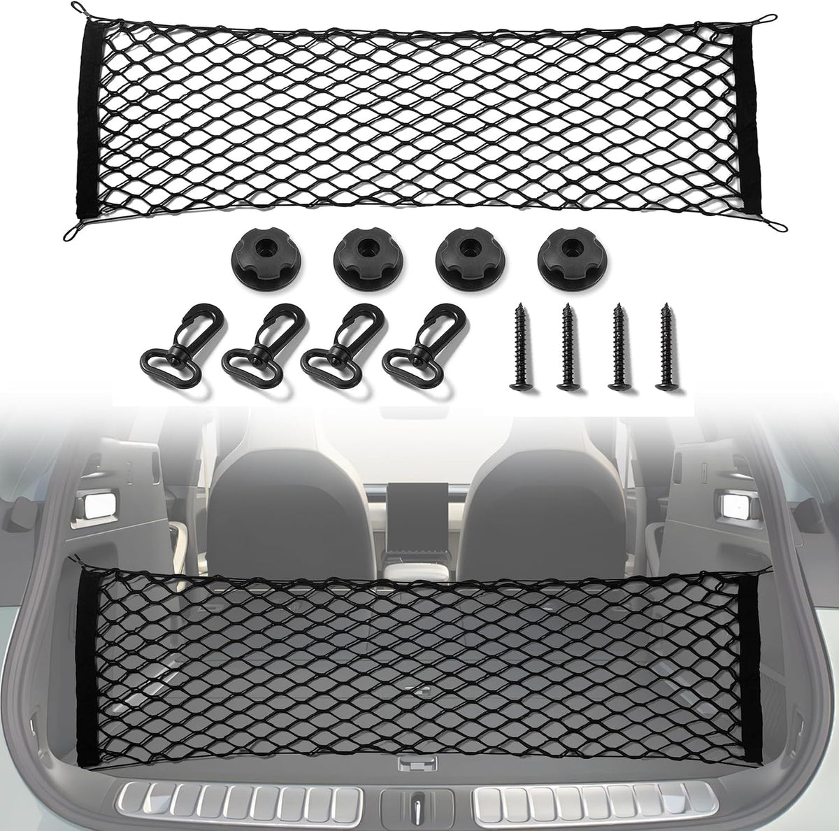 Amiss Cargo Net Stretchable. Adjustable Elastic Trunk Storage Net with Hook for SUVs, Cars and Trucks, Car Exterior Accessories (43.3x15.8 Inch)
