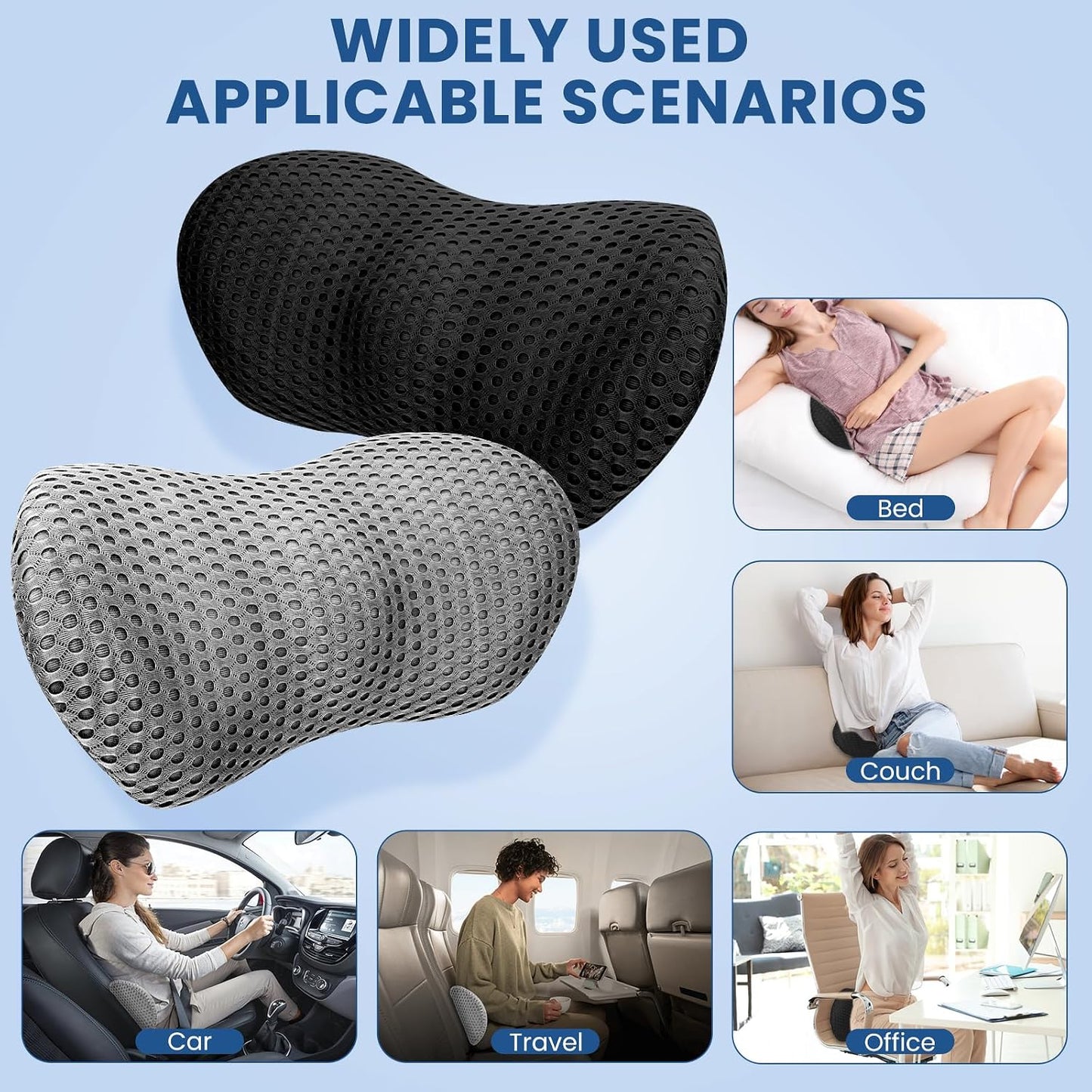 Ergonomic Pillow, Memory Foam Waist Pillow, Bed Pillow, Ergonomic Design That fits The Spine, reshape Your Comfortable Sitting Posture