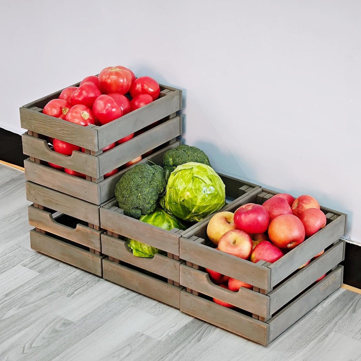 Gray Wooden Crates, Set of 4 Rustic Storage Boxes for Home Organization, Tool Box, Wine Carrier, and Camping Supplies, 12.2 Inches.