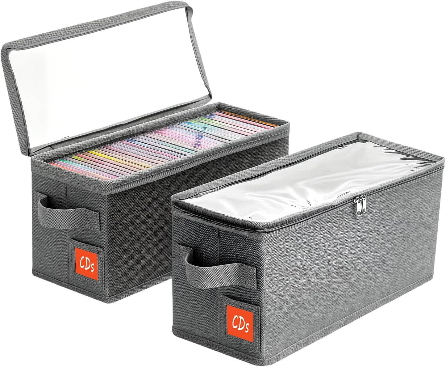 Stackable CD Holder & Storage Case - CD Storage Box Organizer with Lid & Handle - Dustproof CD Container with Clear PVC Top - 2Pack (Gray)