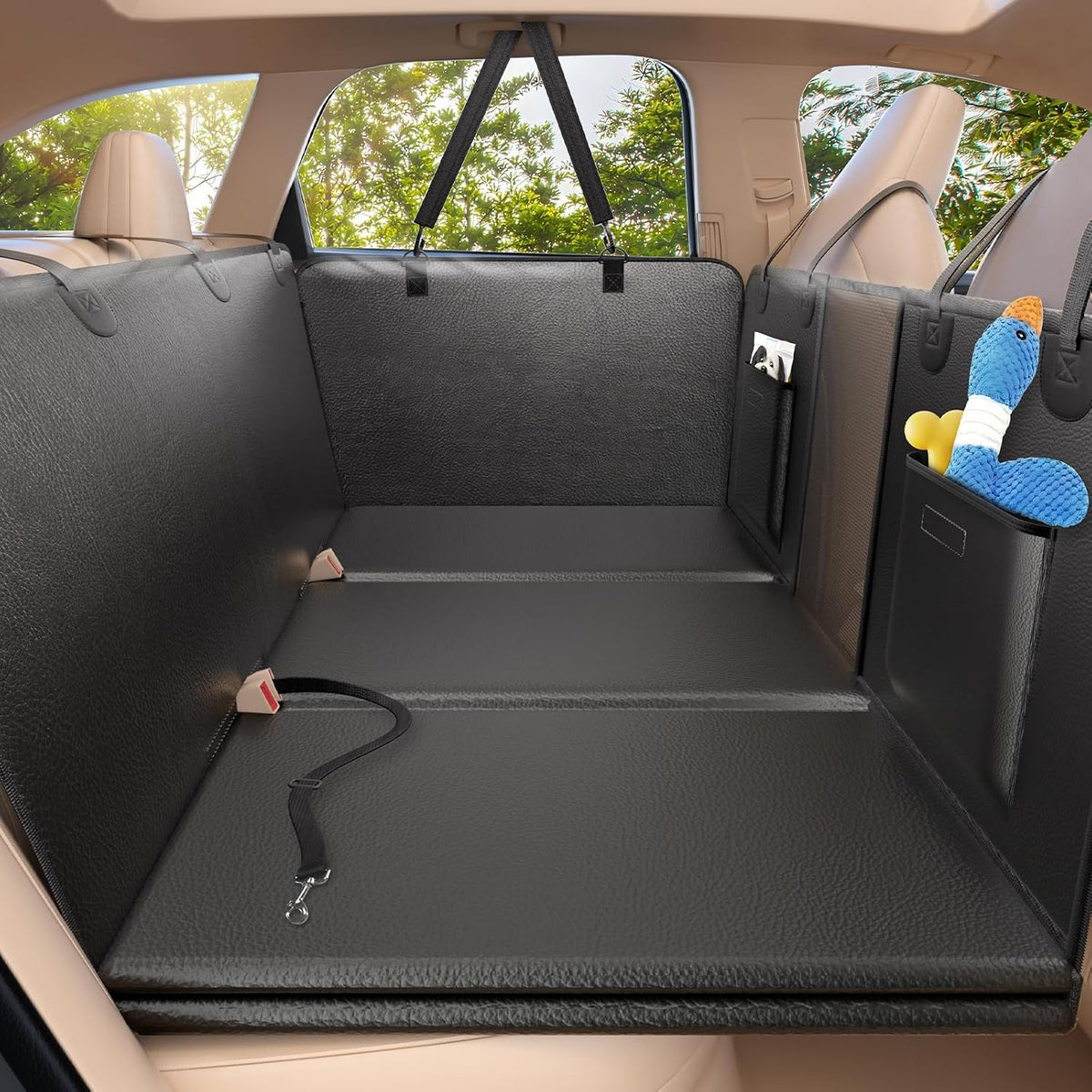 Dog Car Seat Cover for Back Seat, Hard Bottom, PU Leather Extender
