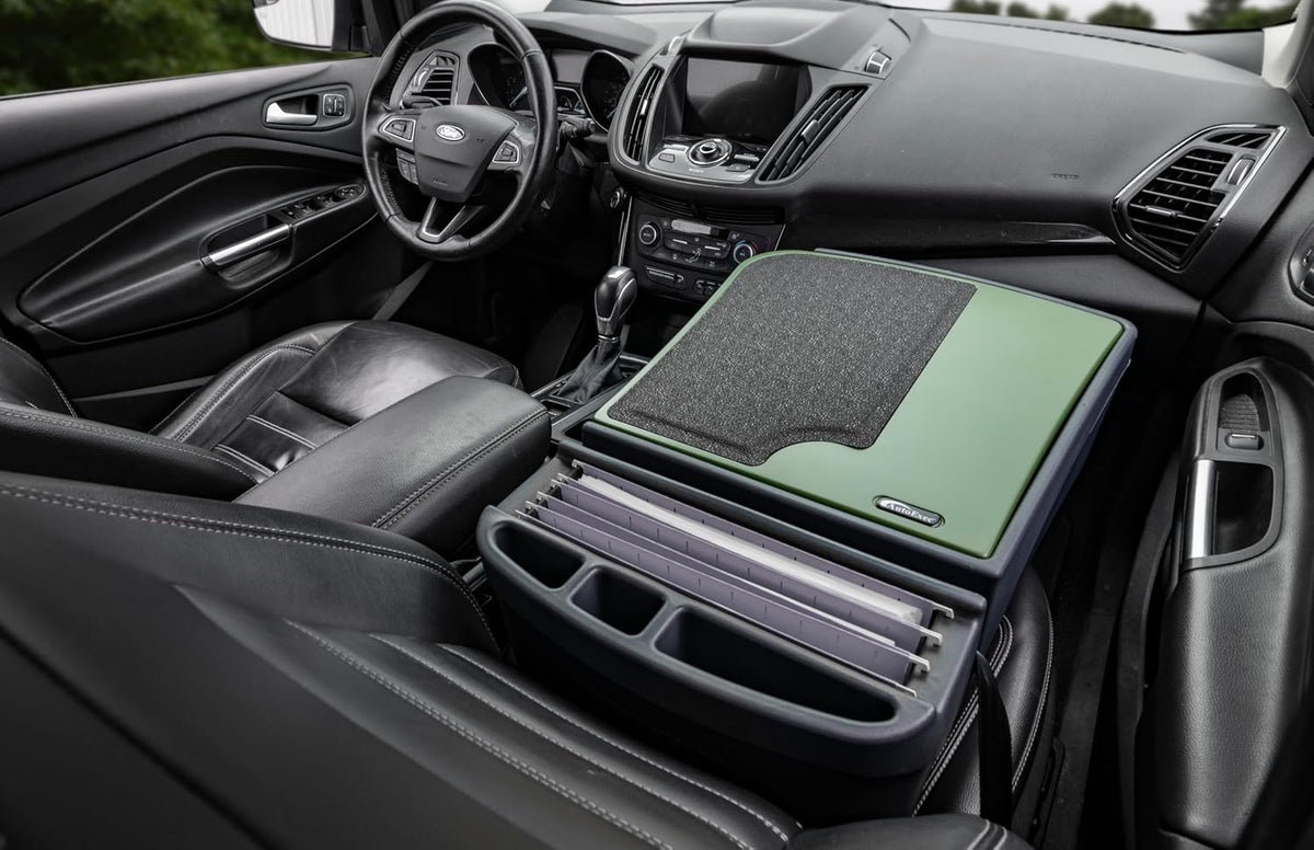 AutoExec Efficiency GripMaster Car Desk for Your Vehicle Workstation and Mobile Office, Army Green