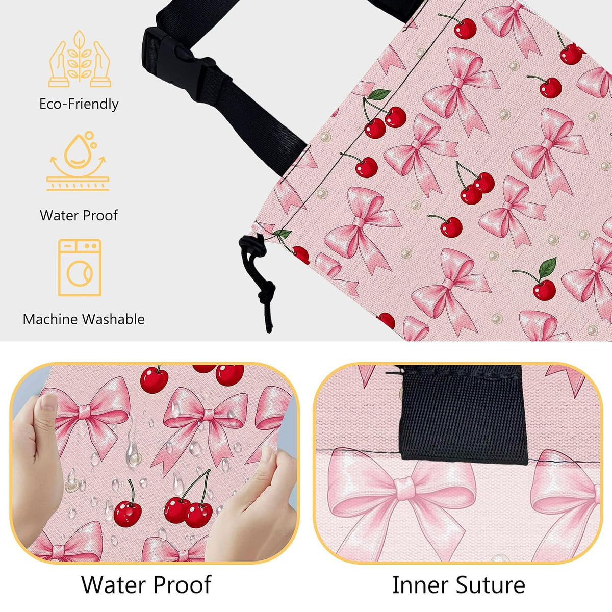 Car Trash Bag Waterproof Hanging Car Garbage Bag Pink Bow Cherry