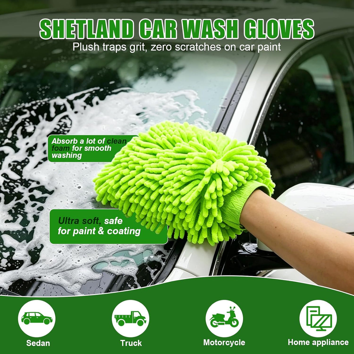 6PCS Microfiber Car Wash Mitt - Car Wash Gloves Kit with Microfiber Cleaning Cloth and Car Wash Sponge for Car Washing, Trucks, SUVs, Motorcycles Cleaning Detailing Polish