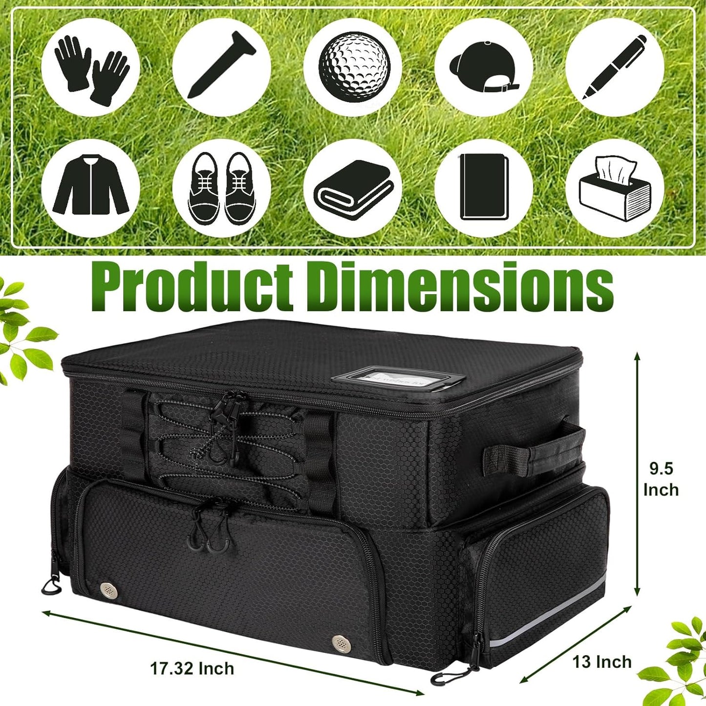 Golf Trunk Organizer, 2 Layer Car Golf Locker with Separate Ventilated Compartment for 2 Shoes, Golf Storage Bag for Golfs Balls, Tees, Glove, Accessories