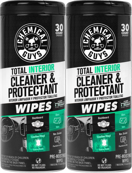 Chemical Guys Total Interior Cleaner and Protectant Wipes Canister, New Car Smell - All Surface Interior Cleaning Wipes for Dash Seats Door Panels Leather Vinyl & Fabric - Fresh New Car Scent, 2 Pack