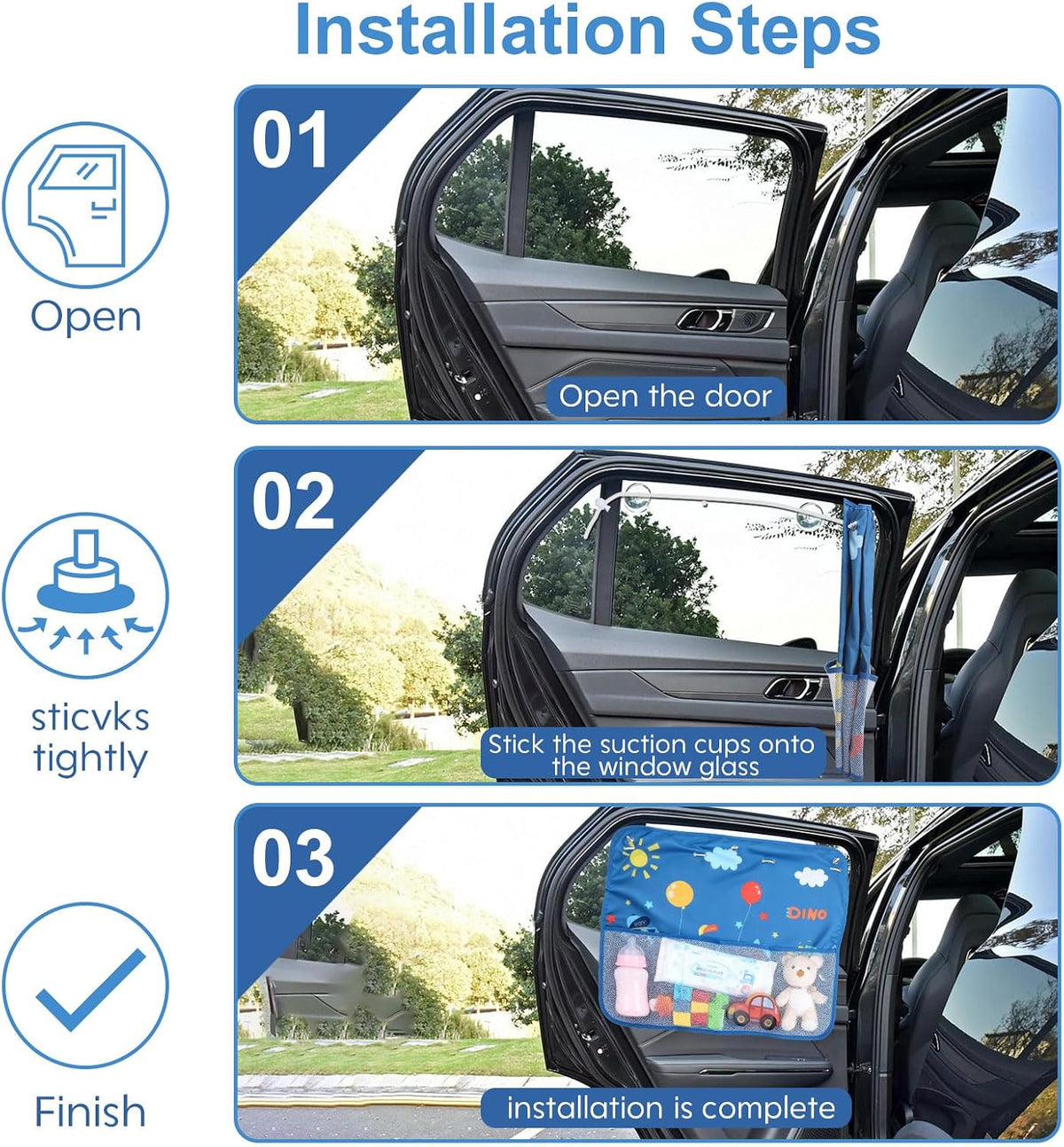 2 Pack Suction Cups Baby Car Back Seat Sun Shade Side Window Cartoon