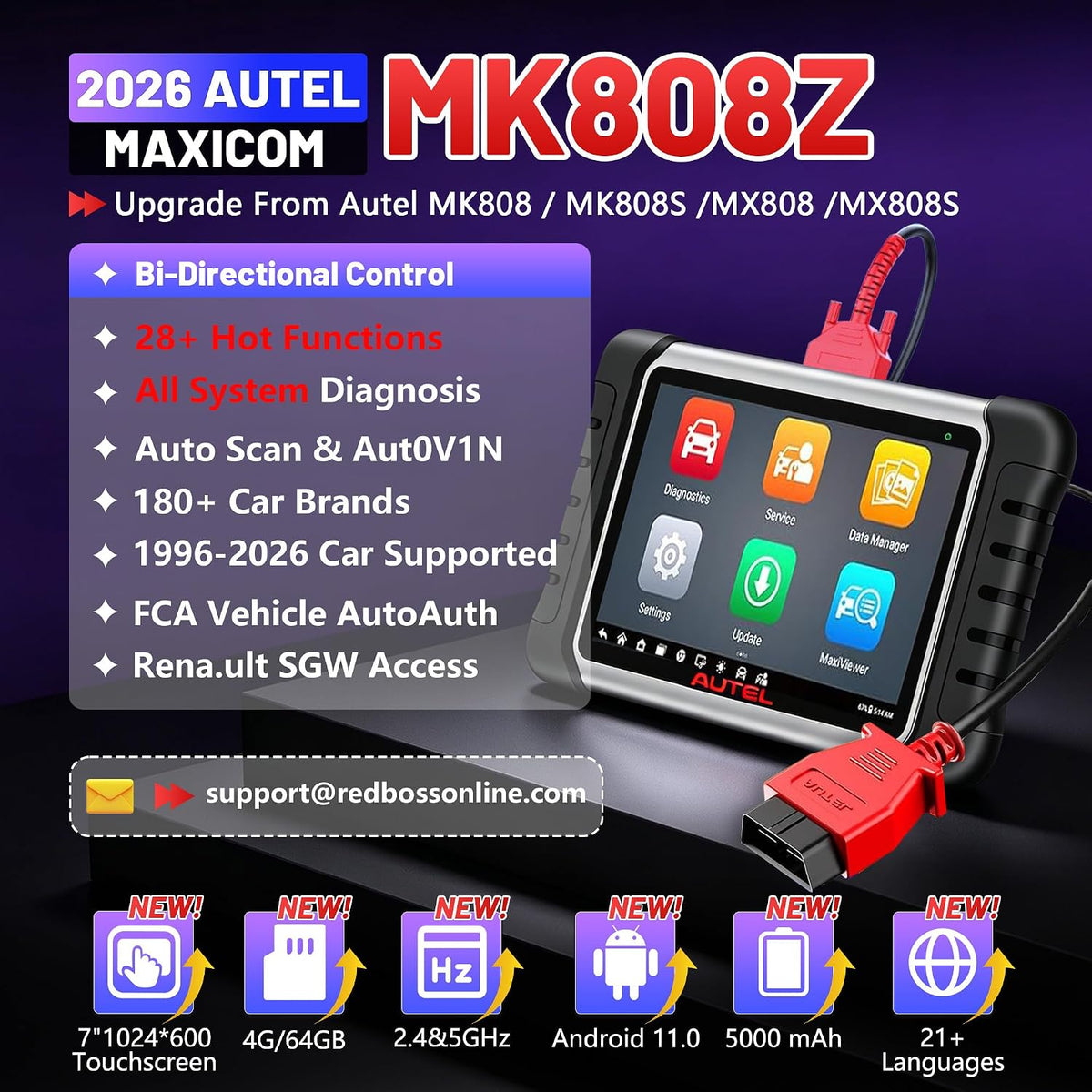 Autel Obd2 Scanner Diagnostic Tool MaxiCOM MK808Z: 2026 Bidirectional Scan Tool, 28+ Service, Active Tests Scanner for Car, All System OBD2 Diagnostics Car Scanner for DIY, Mechanic and Small Shops