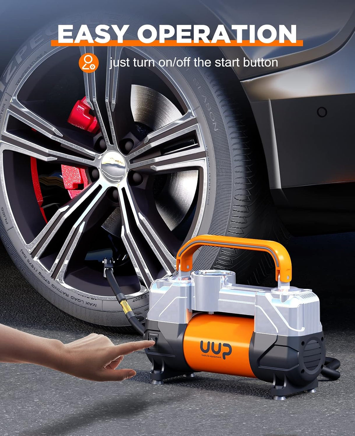 UUP Portable 12V Air Compressor, 150 PSI Tire Inflator with Dual Cylinders