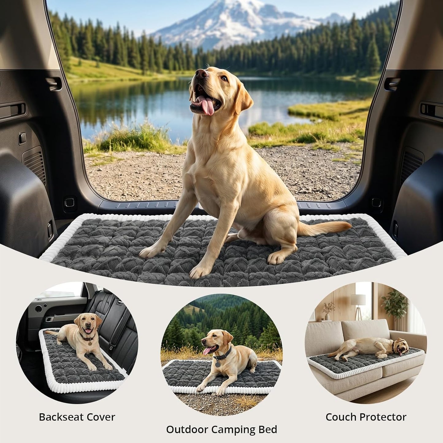 Avont Dog Bed for Car Back Seat, 2026 New Backseat Pet Bed Mat | 52.3"x23.6" Back Seat Pet Cover for Dogs Machine Washable Non-Slip Thick Plush Travel Mat for SUVs Trucks Camping - Dark Grey