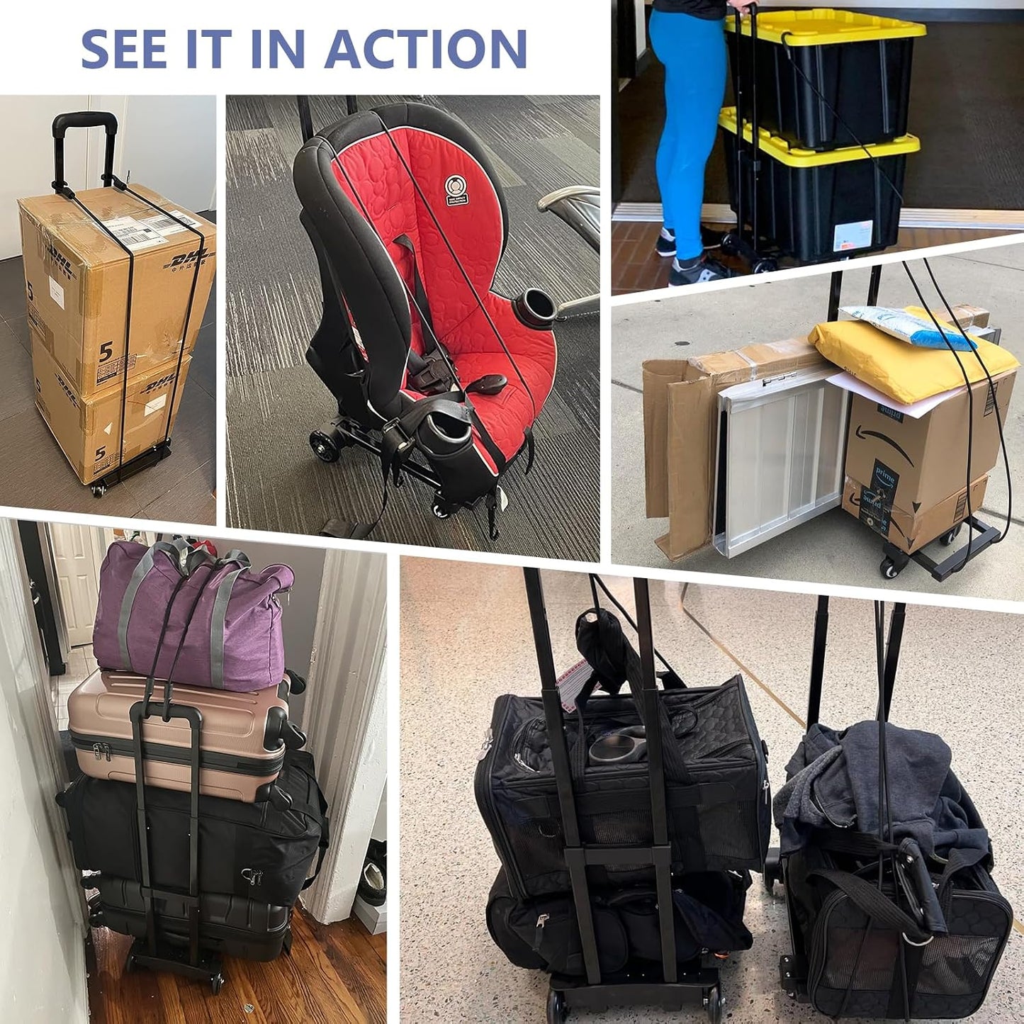 KEDSUM Folding Luggage Cart for Travel & Airport, 290lbs Foldable Hand Truck with Expandable Baseplate, Lightweight Portable Dolly 4 Wheels, Collapsible Small Dolly for Easy Moving & Storage