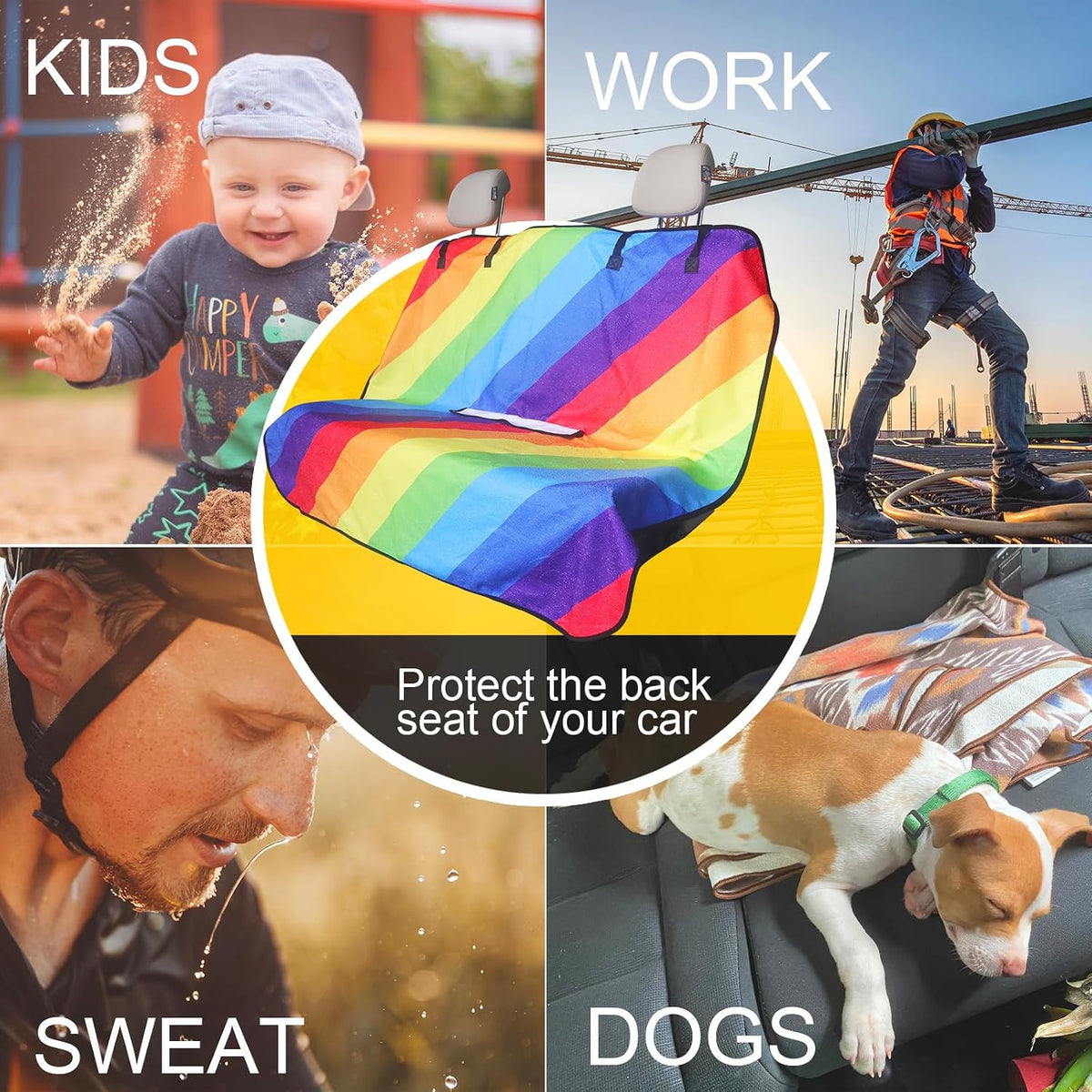 Back Seat Cover for Car Trucks Van SUV Jeep,Waterproof Rear Bench Towel Seat Covers for Dogs and Kids,Automotive Backseat Protector (Rainbow)