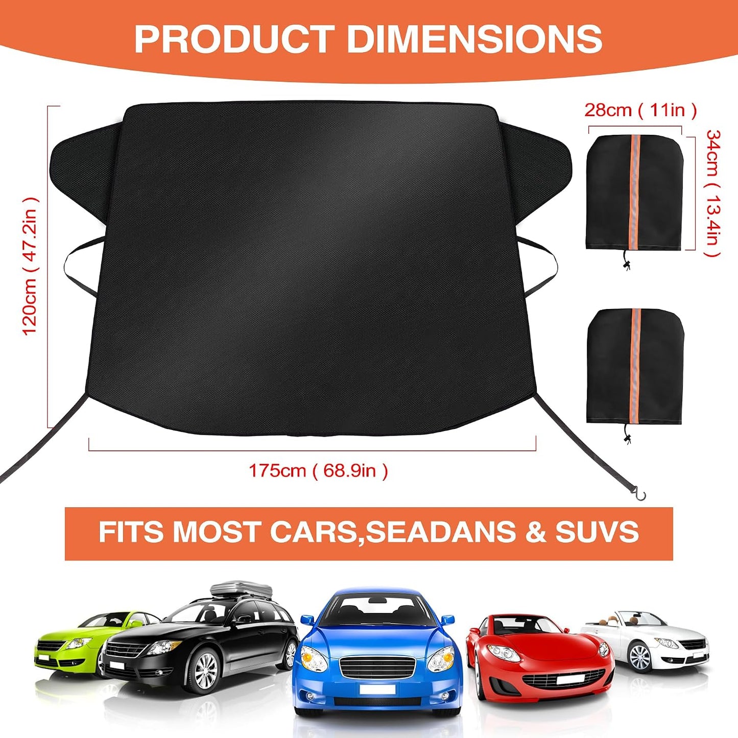 Car Windshield Cover for Ice and Snow, 600D Oxford Fabric Winter Frost Cover with Side Mirrors Cover, Frost Guard Windshield Cover for Car, SUV(68x 47 Inch)