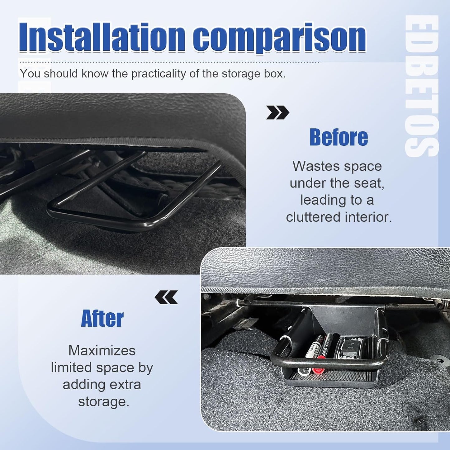 EDBETOS Front Under-Seat Consoles Tray Compatible with Jeep Wrangler JL/JLU 2018-2023 2024 2025 and Jeep Gladiator JT Truck 2020-2024 2025 Accessories Hidden Storage Organizer (Manual Seat Only)