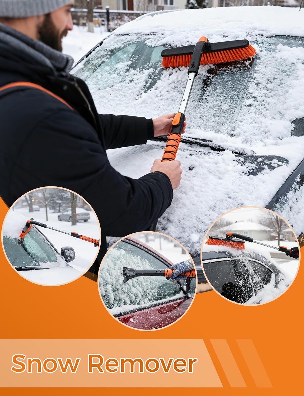 41" Ice Scrapers for Car Windshieldand Extendable Snow Brush with Foam Grip and 360° Pivoting Brush Head for Christmas Car Auto Truck SUV