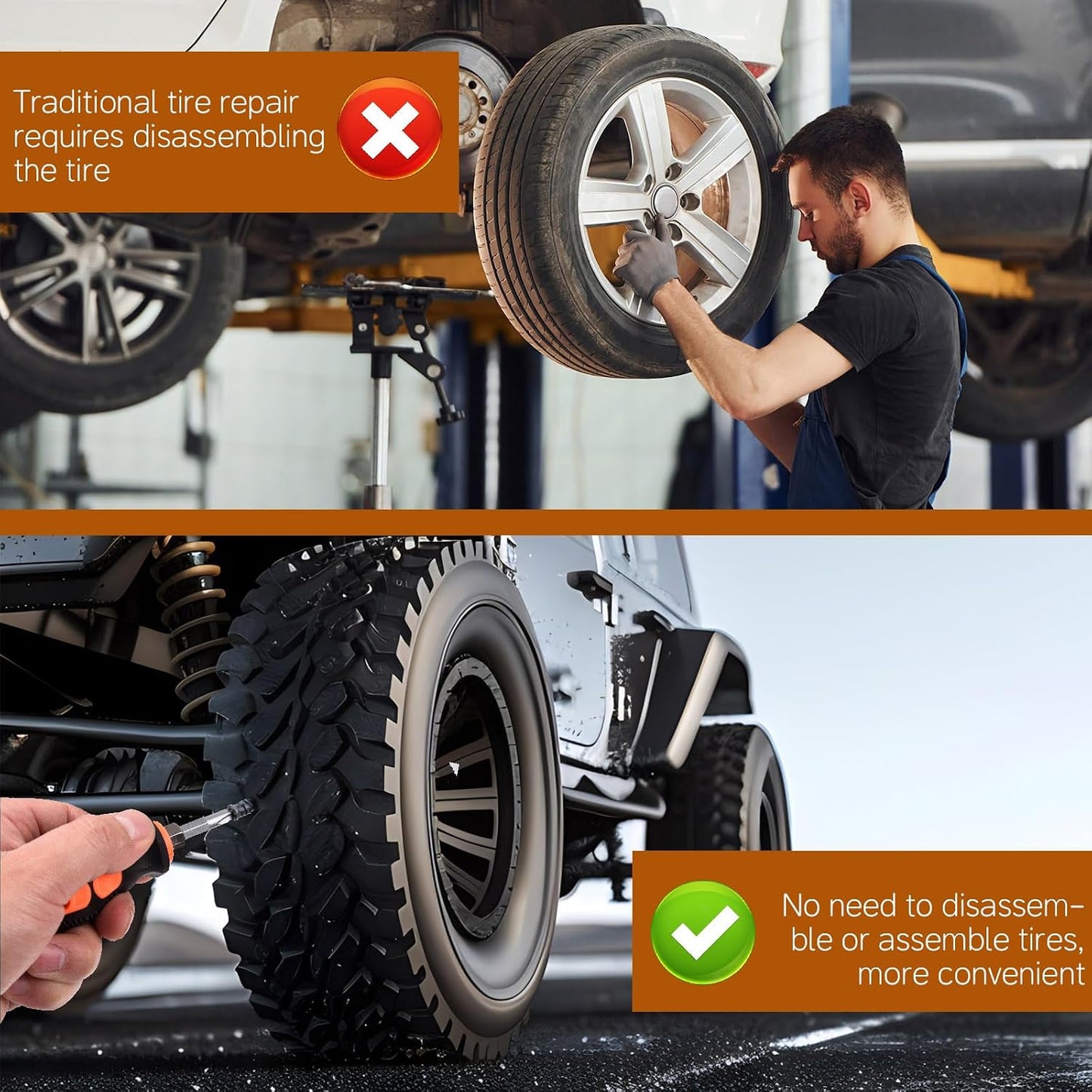 100PCS tire Screw Plug Repair kit – No Tire Removal Needed, tire sidewall Repair kit, Patch Plug Tools & Portable Storage Bag – Quick Flat Tire Fix for Car, Truck, Motorcycle & SUV