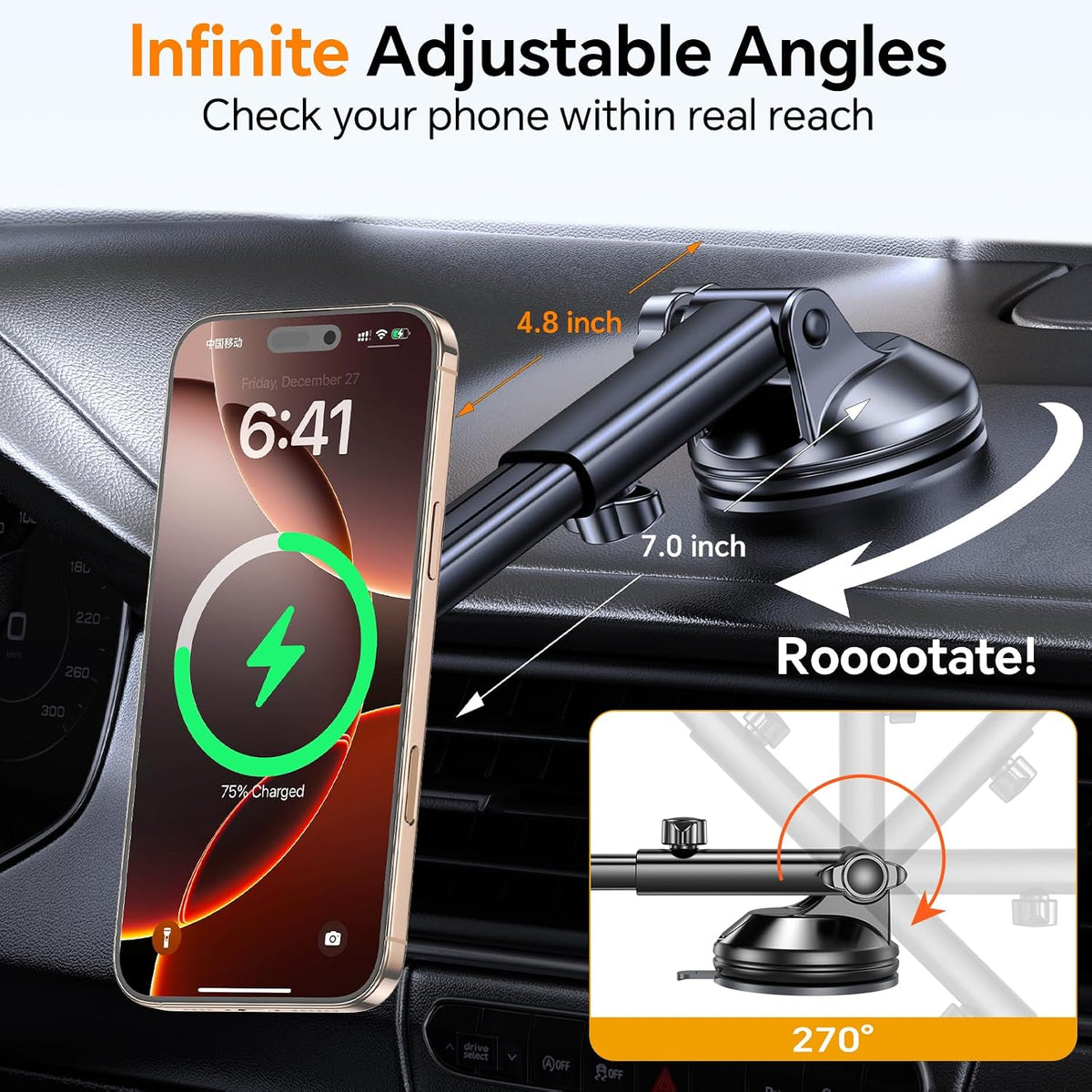 Coolpow for MagSafe Car Mount Charger【Ultra Magnet】Magnetic Phone Holders for Your Car Charger Magnetic Wireless Car Phone Holder Charger Car Accessories for Women Cell Phone Mount for iPhone 17 16 15