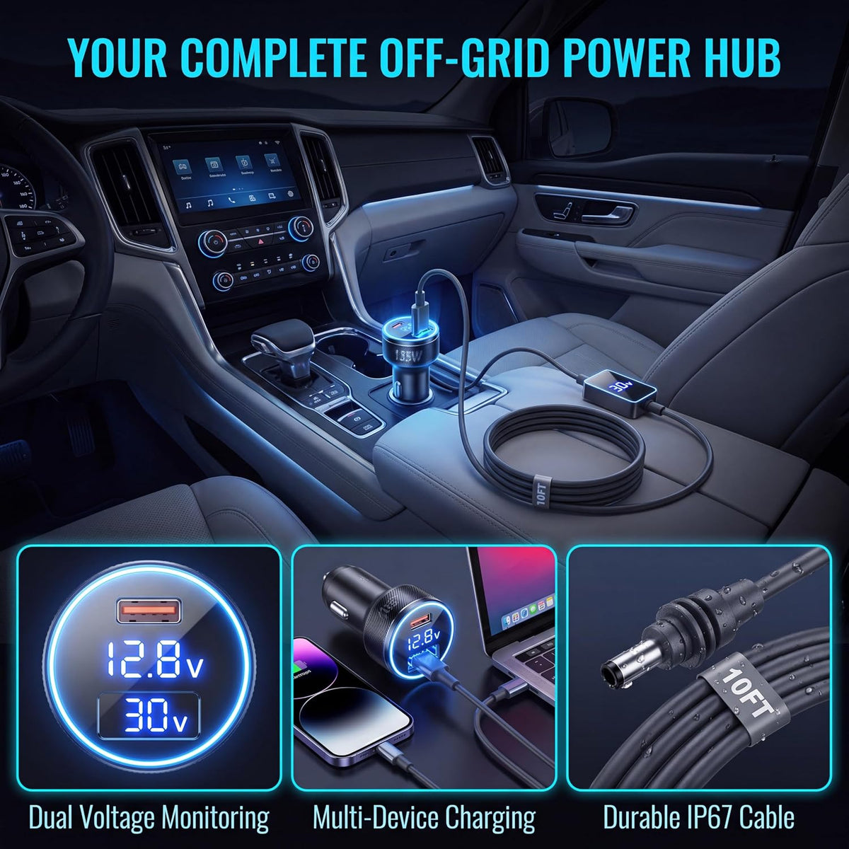 Starlink Mini Car Adapter 12v to 30v, 10FT Cable, PD-45W+USB-30W, 3 in 1