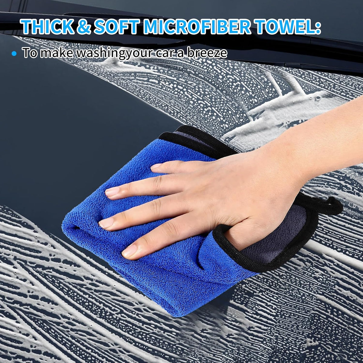 Wontolf 62'' Car Wash Brush With Long Handle - Chenille Microfiber Mop Mitt, Cleaning Kit, Windshield Window Squeegee, Duster, Microfiber Towels, Wheel Tire Brush for Cars, RV, Truck, Boat