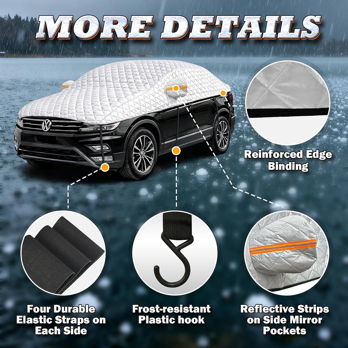 Hail Protector Car Cover SUV, Multi-Layer Cotton Padded Half Car Cover, Thickened Top Protection for Hail, Snow & Impact, Fits SUV L